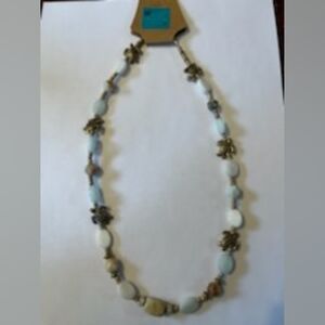 Jelly's Jewelry and Boutique Handcrafted Blue and White Turtle Beaded Necklace